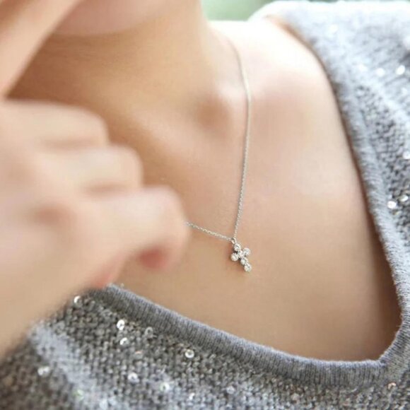 925 Sterling Silver OR Yellow Small Cross Pendant - Picture 1 of 8